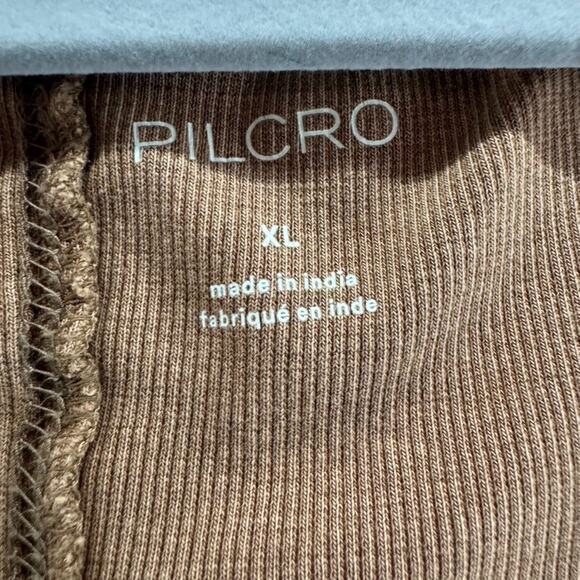 Pilcro Anthropologie Top Womens XL Brown Rib Knit Square Neck Ruched Tie Tank - Picture 3 of 13